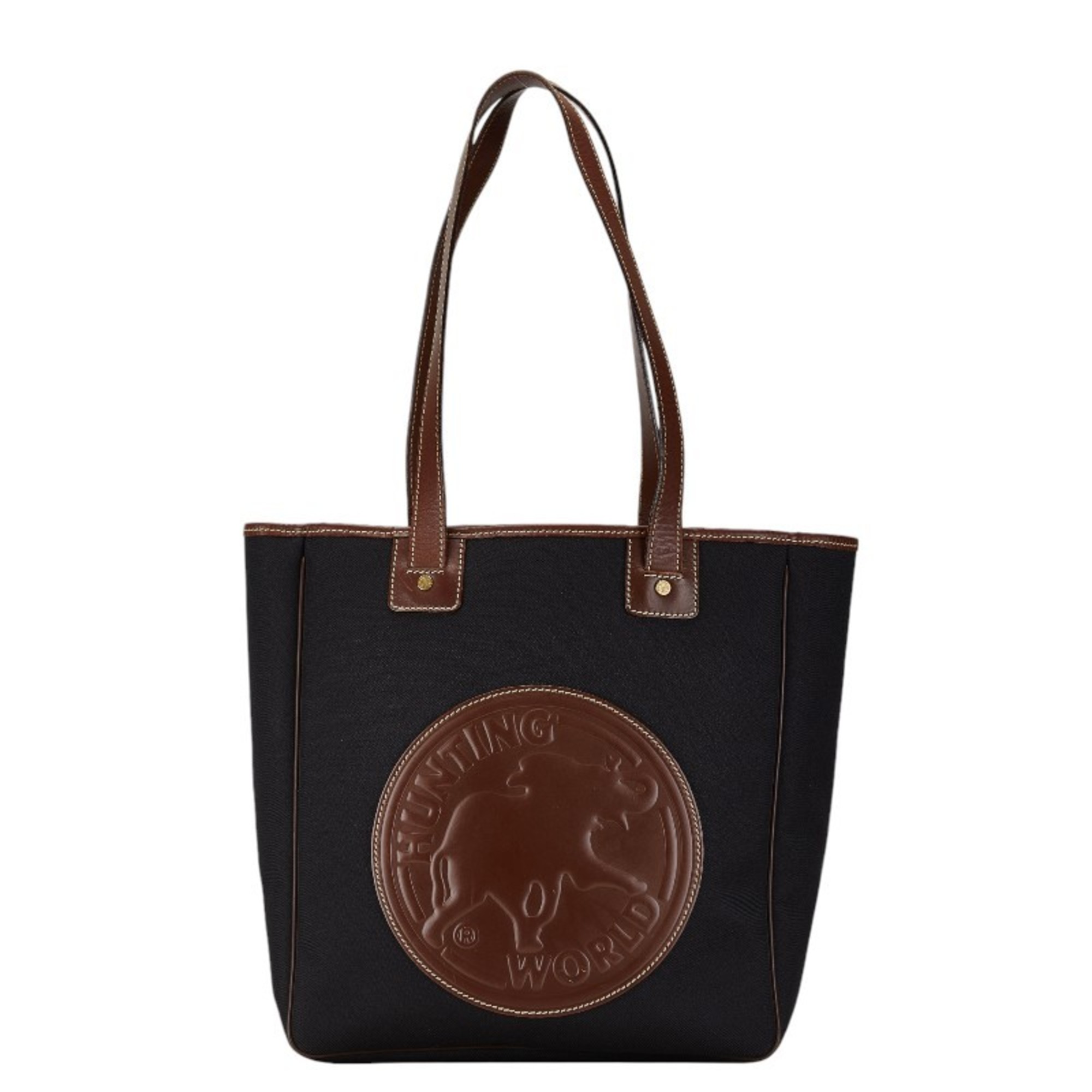 HUNTING WORLD Tote Bag Black Brown Canvas Leather Women's