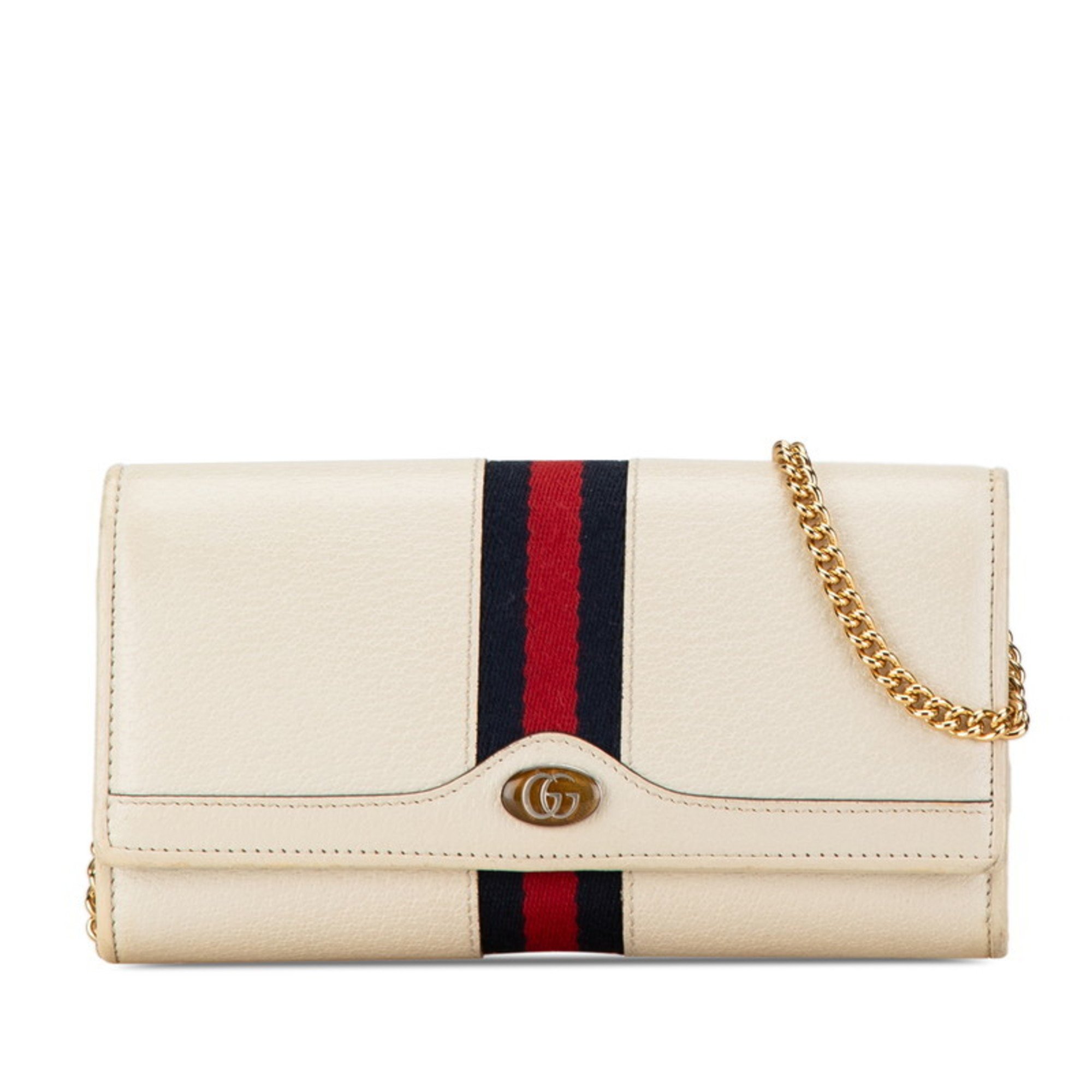 Gucci GG Chain Wallet Webbing Line Long 546592 White Leather Women's GUCCI