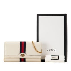 Gucci GG Chain Wallet Webbing Line Long 546592 White Leather Women's GUCCI