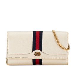 Gucci GG Chain Wallet Webbing Line Long 546592 White Leather Women's GUCCI