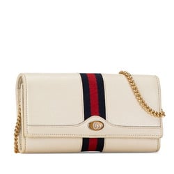 Gucci GG Chain Wallet Webbing Line Long 546592 White Leather Women's GUCCI