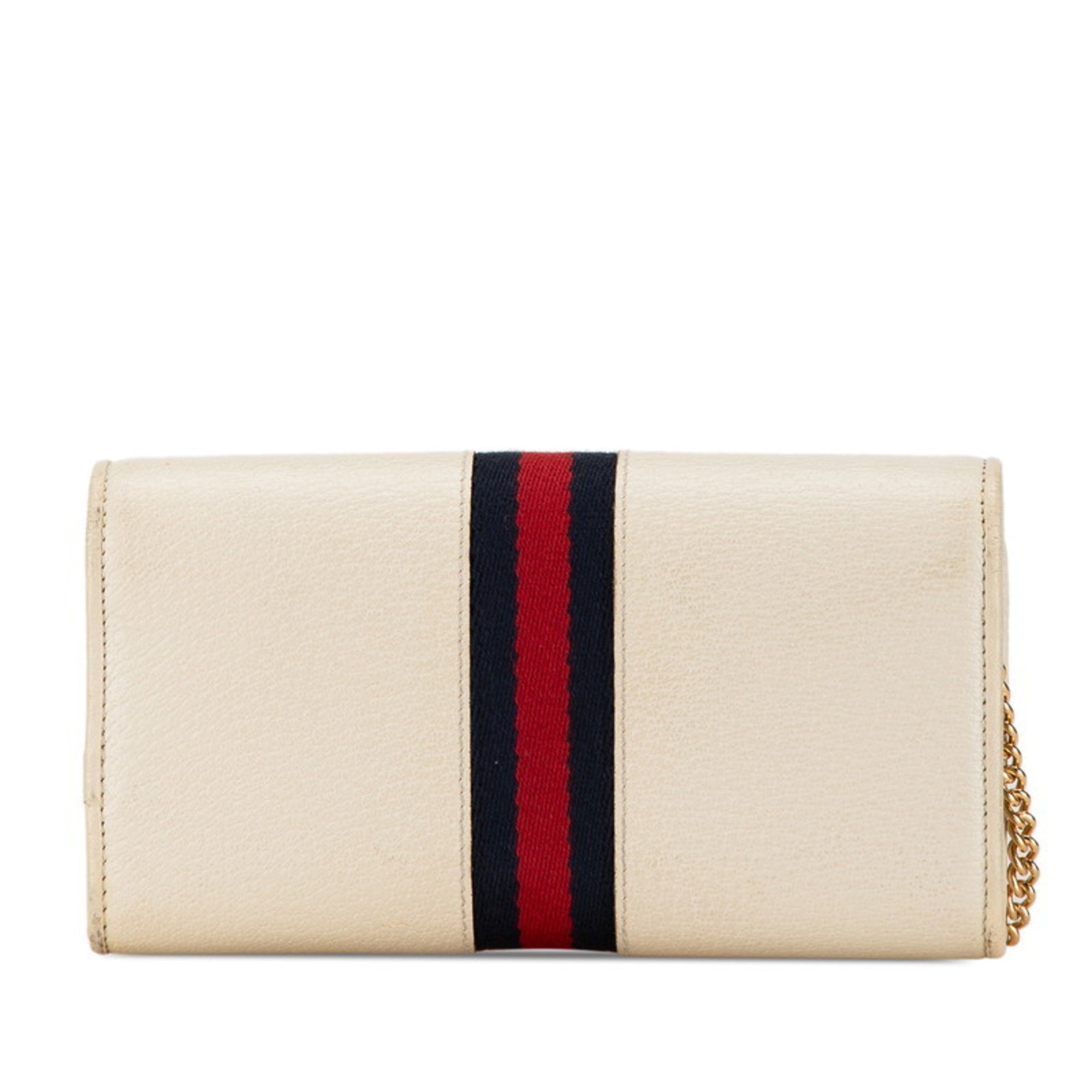 Gucci GG Chain Wallet Webbing Line Long 546592 White Leather Women's GUCCI