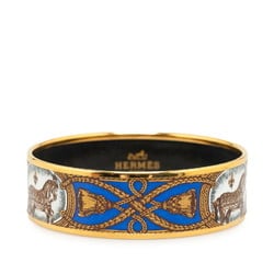 Hermes enamel GM cloisonné bangle, horse motif gold, blue, multi-color, plated, for women, HERMES