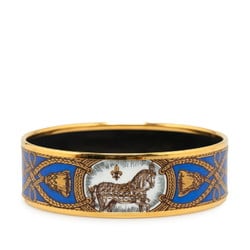 Hermes enamel GM cloisonné bangle, horse motif gold, blue, multi-color, plated, for women, HERMES