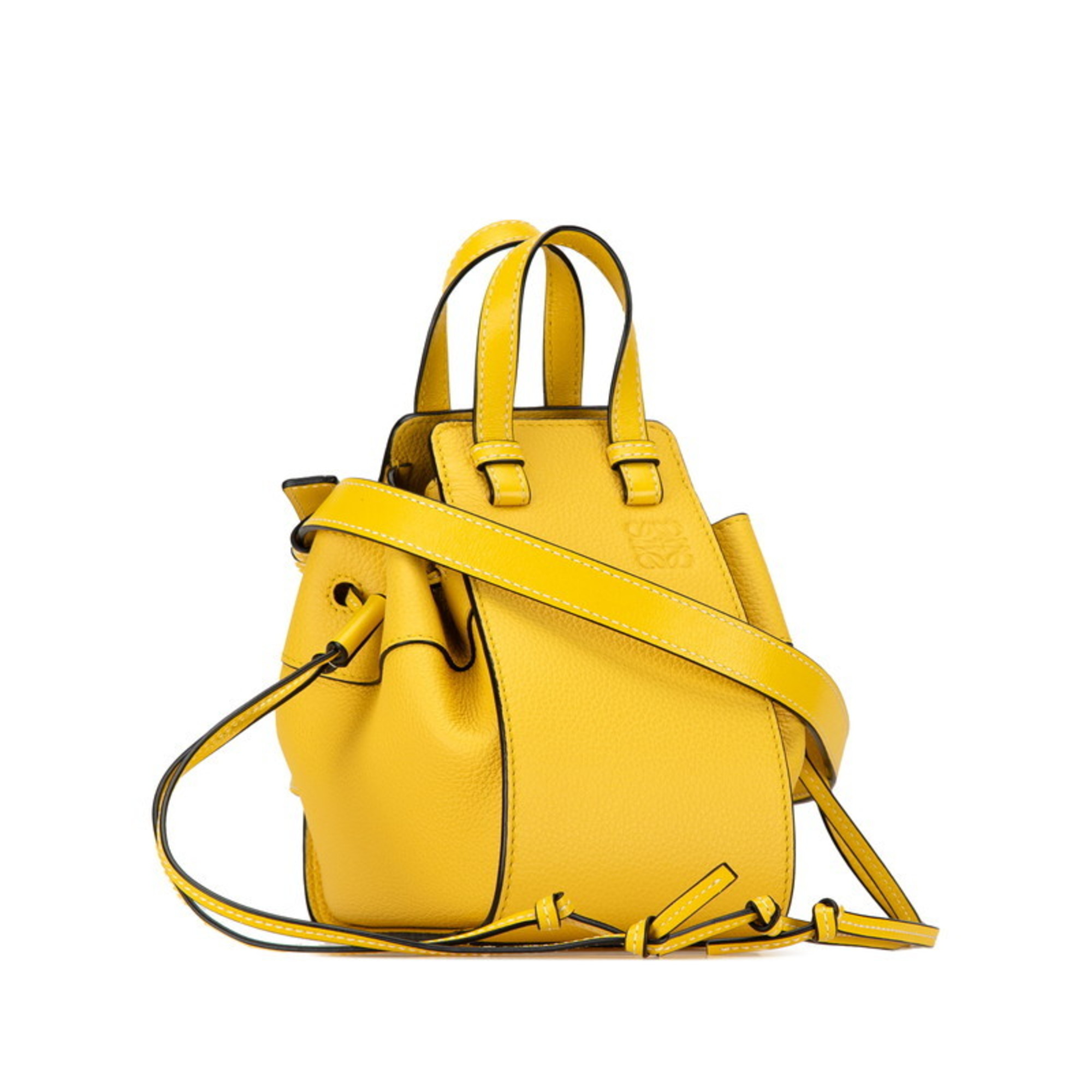 LOEWE Anagram Hammock Drawstring Handbag Shoulder Bag 061947 Yellow Leather Women's