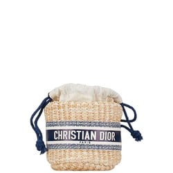 Christian Dior Dior pouch shoulder bag beige navy white raffia cotton women's