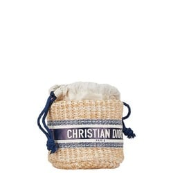 Christian Dior Dior pouch shoulder bag beige navy white raffia cotton women's