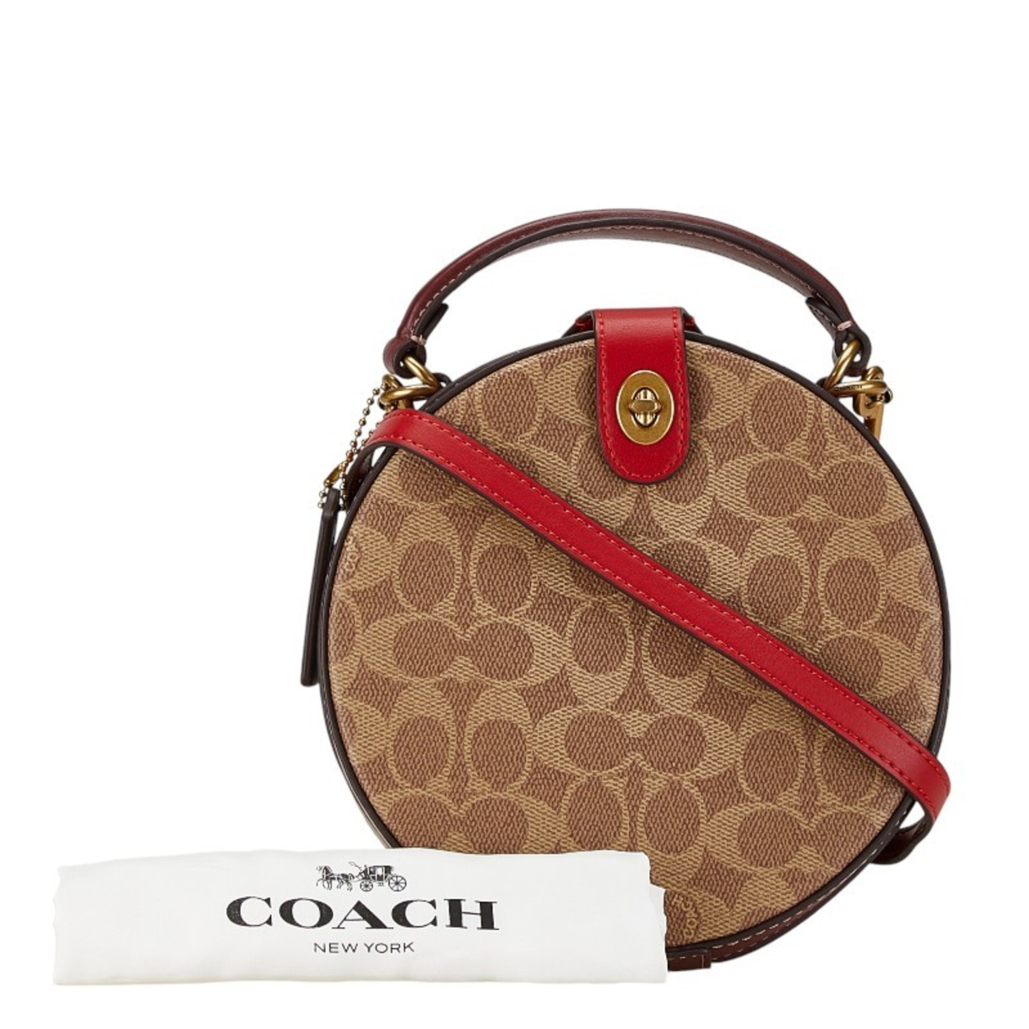 Coach Signature Handbag Shoulder Bag Brown Red PVC Leather Women's COACH