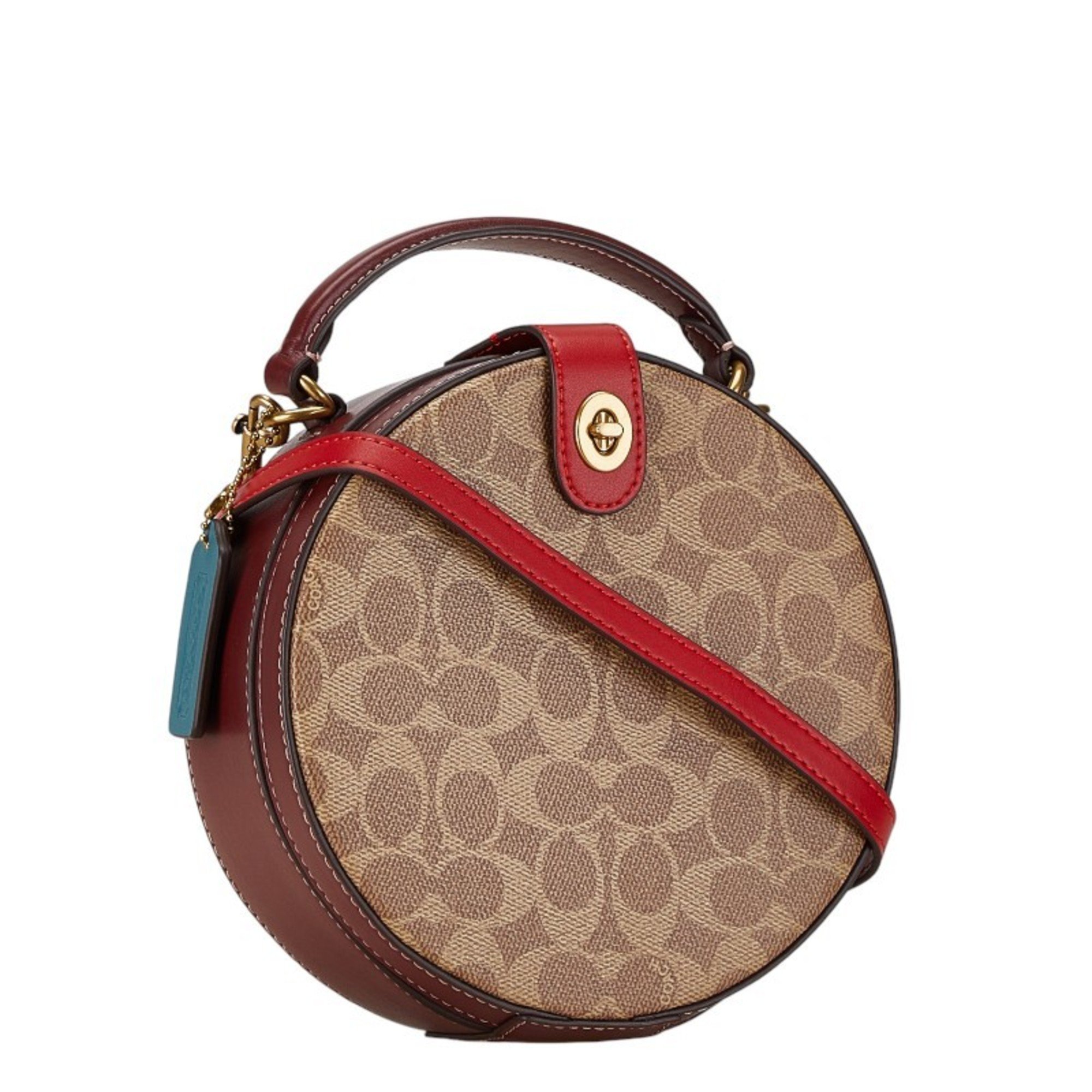 Coach Signature Handbag Shoulder Bag Brown Red PVC Leather Women's COACH