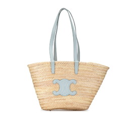 Celine Triomphe Tote Bag Shoulder Beige Light Blue Raffia Leather Women's CELINE