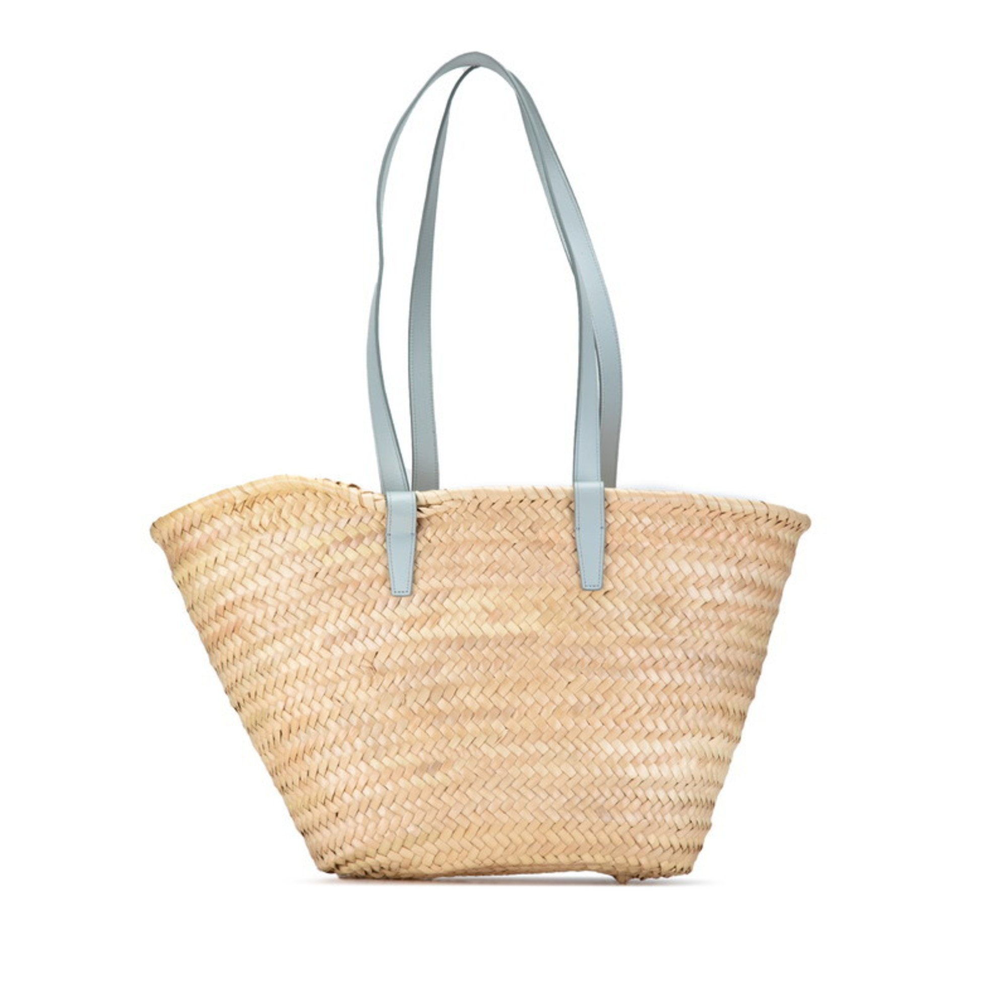 Celine Triomphe Tote Bag Shoulder Beige Light Blue Raffia Leather Women's CELINE