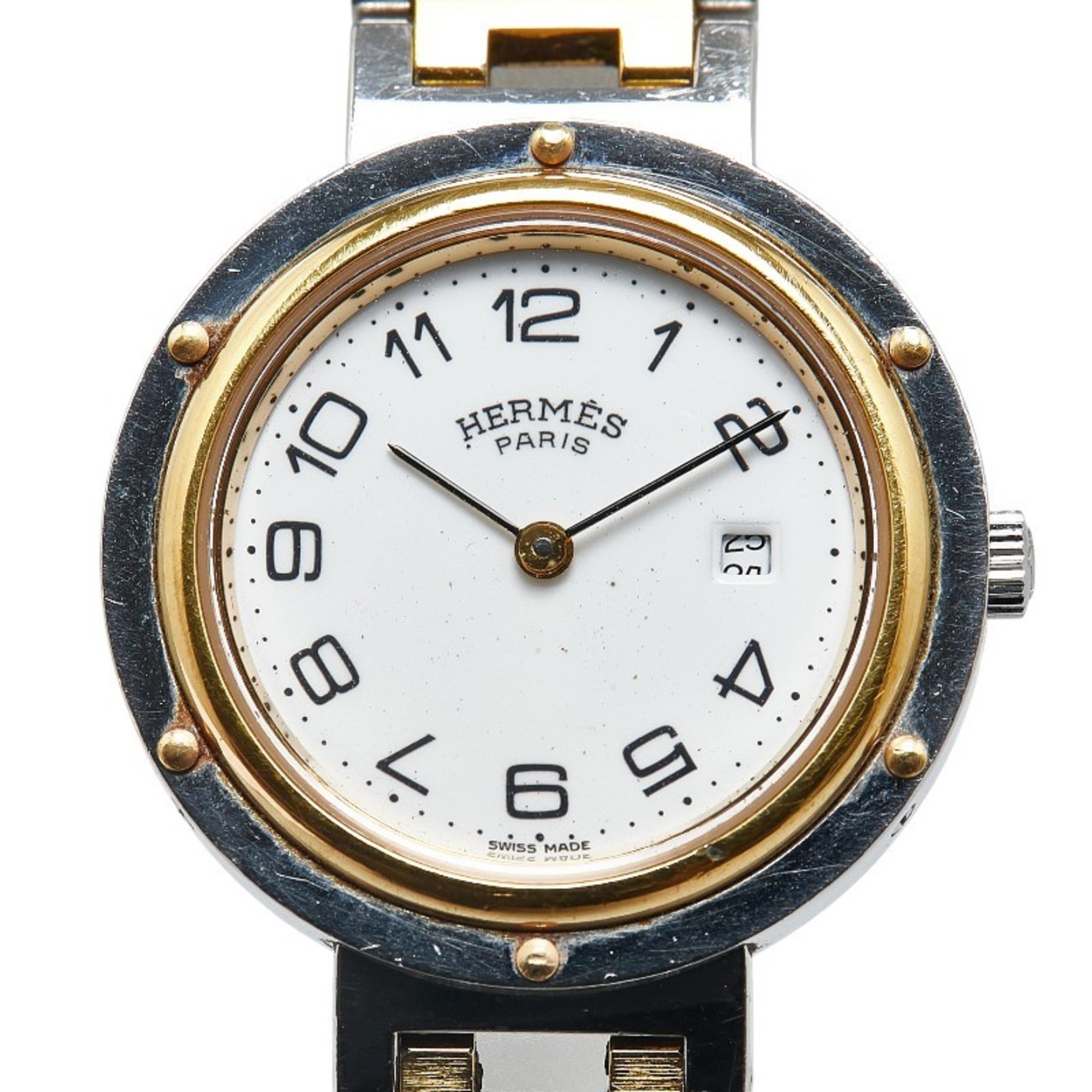 Hermes Clipper Watch CL4.220 Quartz White Dial Stainless Steel Plated Women's HERMES