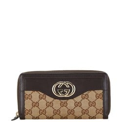 Gucci GG Canvas Interlocking G Long Wallet 308012 Beige Brown Leather Women's GUCCI