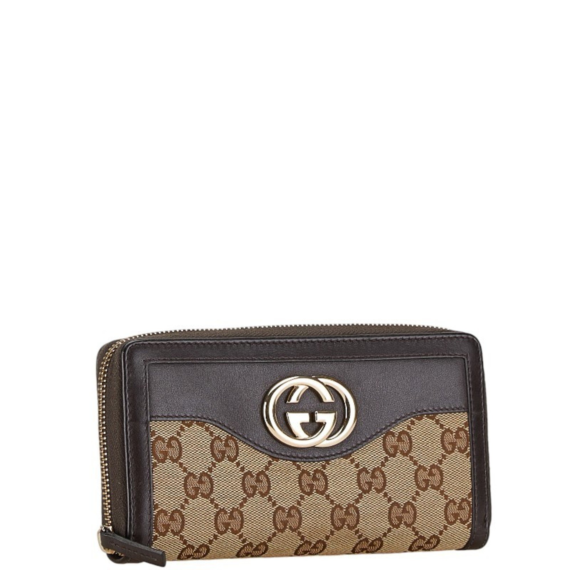 Gucci GG Canvas Interlocking G Long Wallet 308012 Beige Brown Leather Women's GUCCI