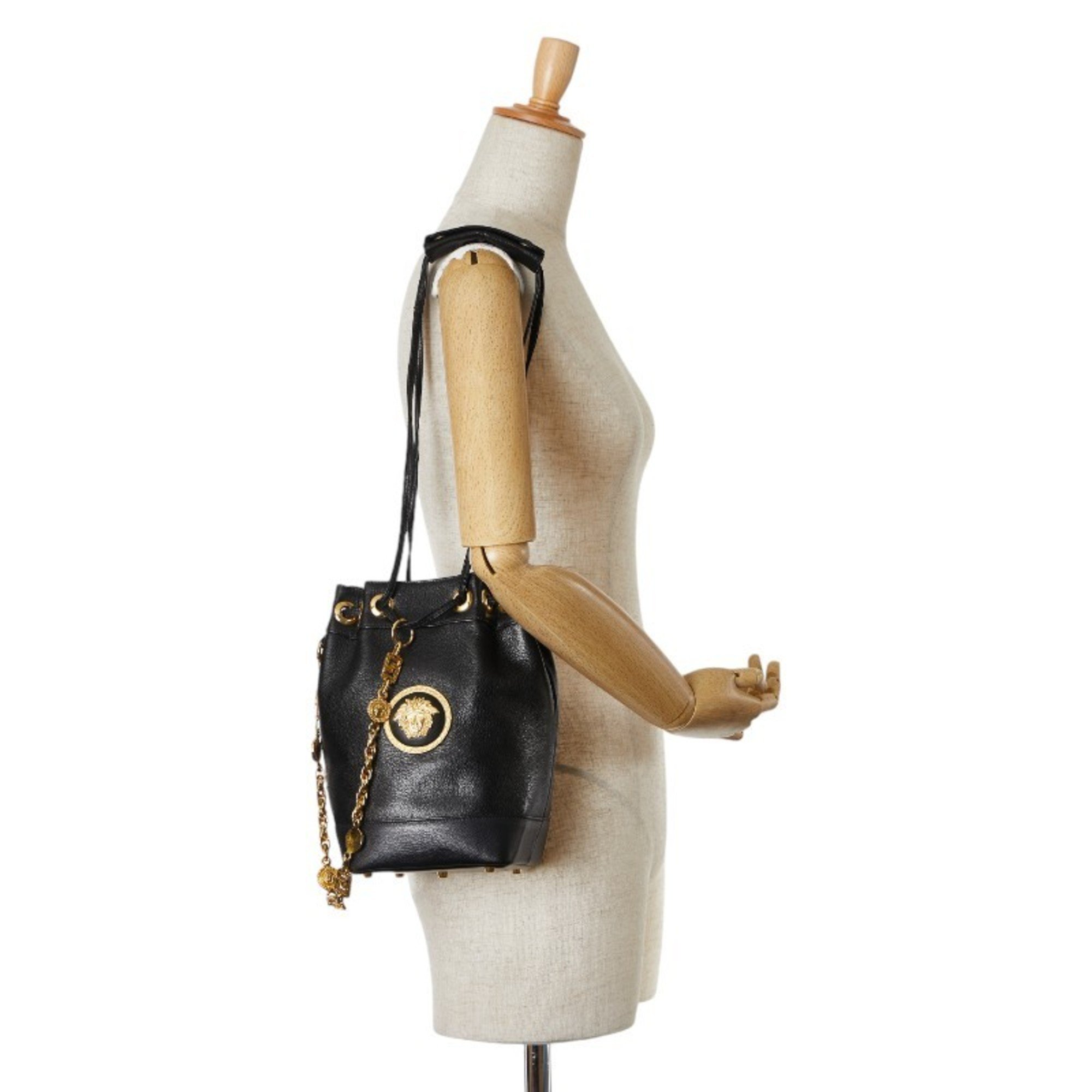 Versace Medusa Shoulder Bag Black Leather Women's VERSACE