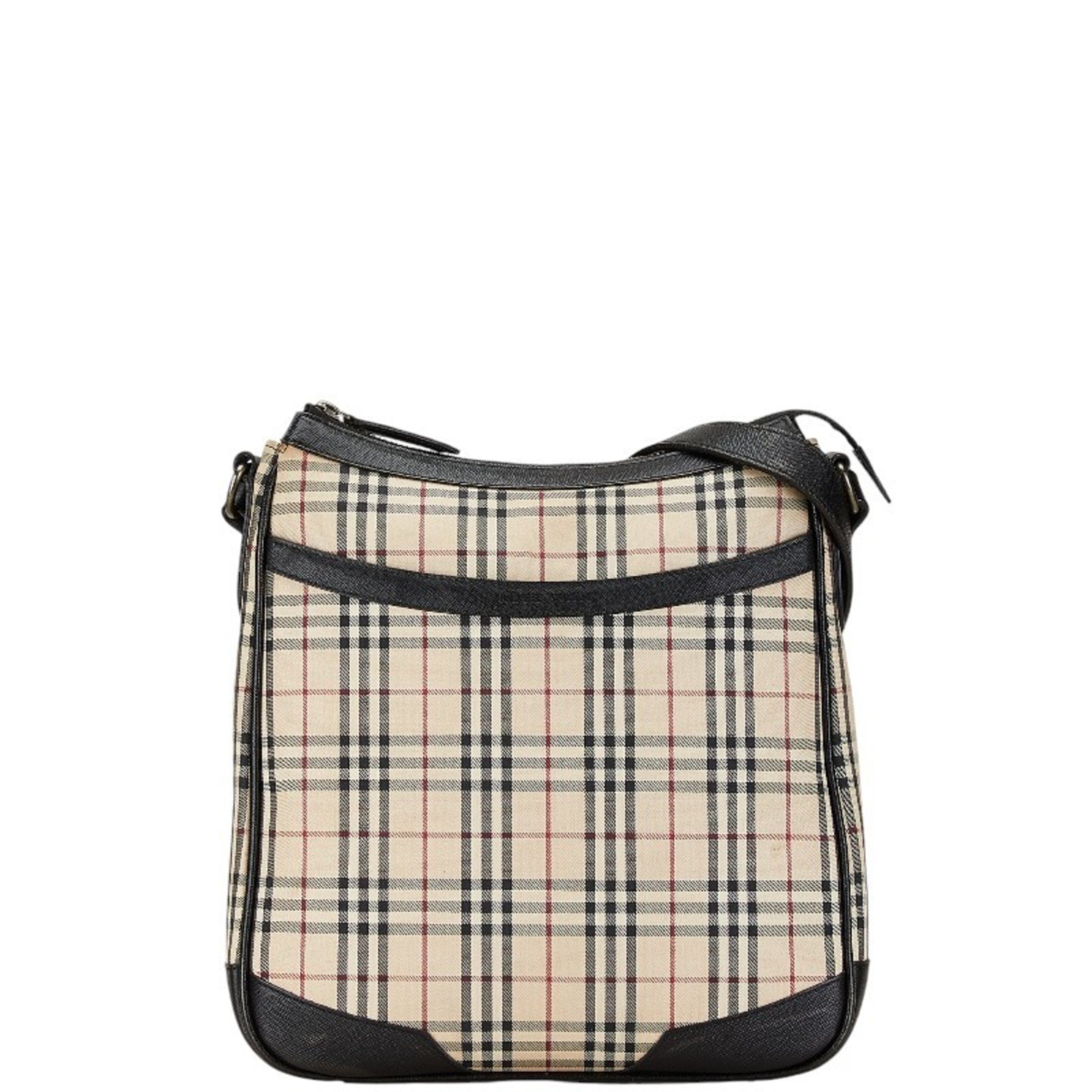 Burberry Nova Check Shoulder Bag Beige Black Canvas Leather Women's BURBERRY