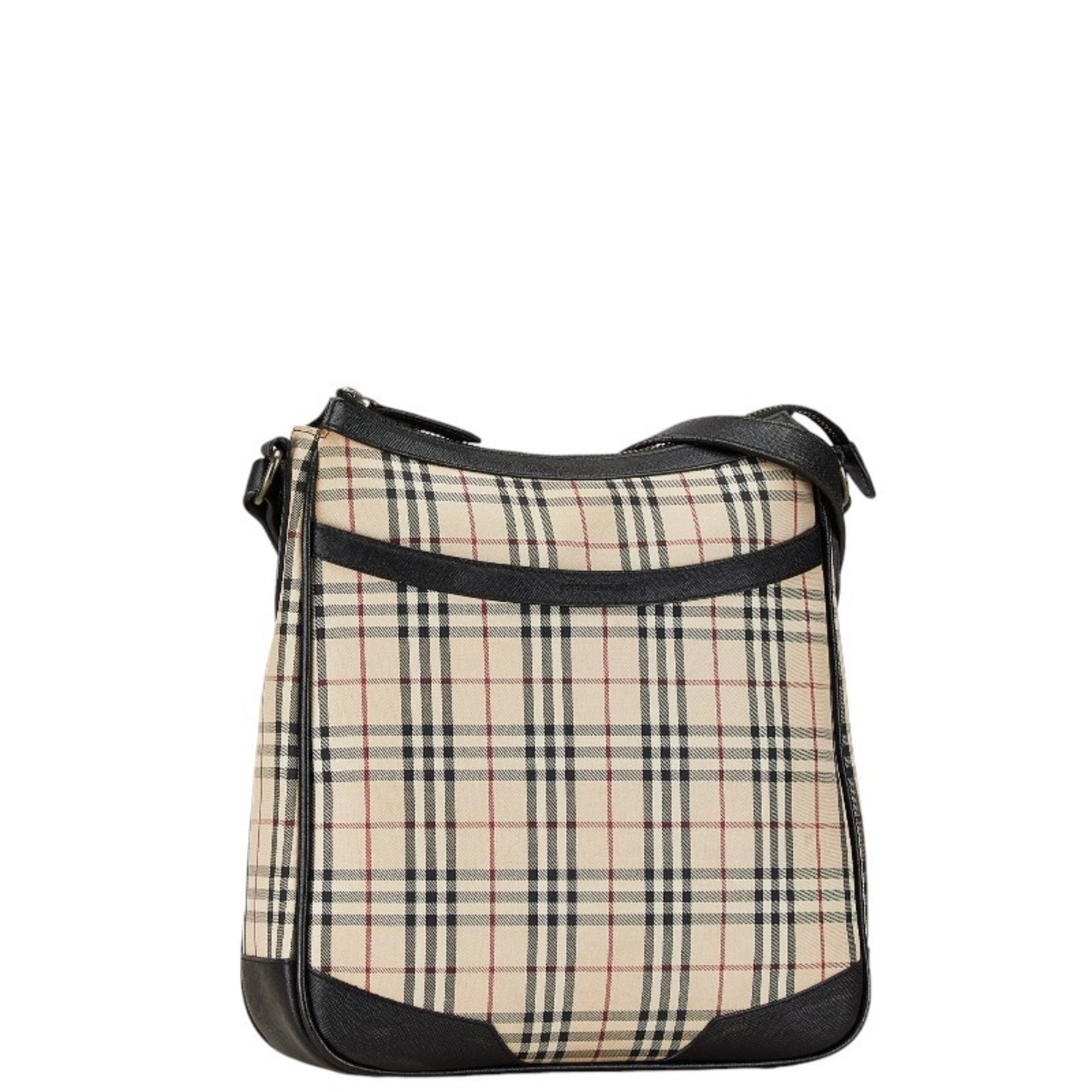 Burberry Nova Check Shoulder Bag Beige Black Canvas Leather Women's BURBERRY