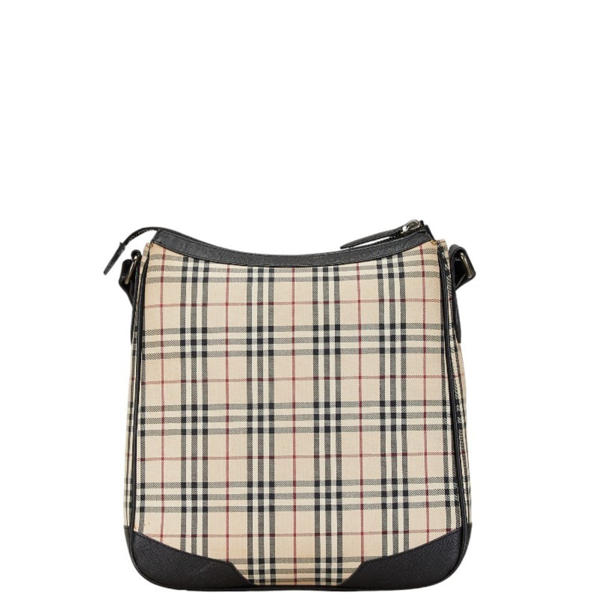 Burberry Nova Check Shoulder Bag Beige Black Canvas Leather Women's BURBERRY