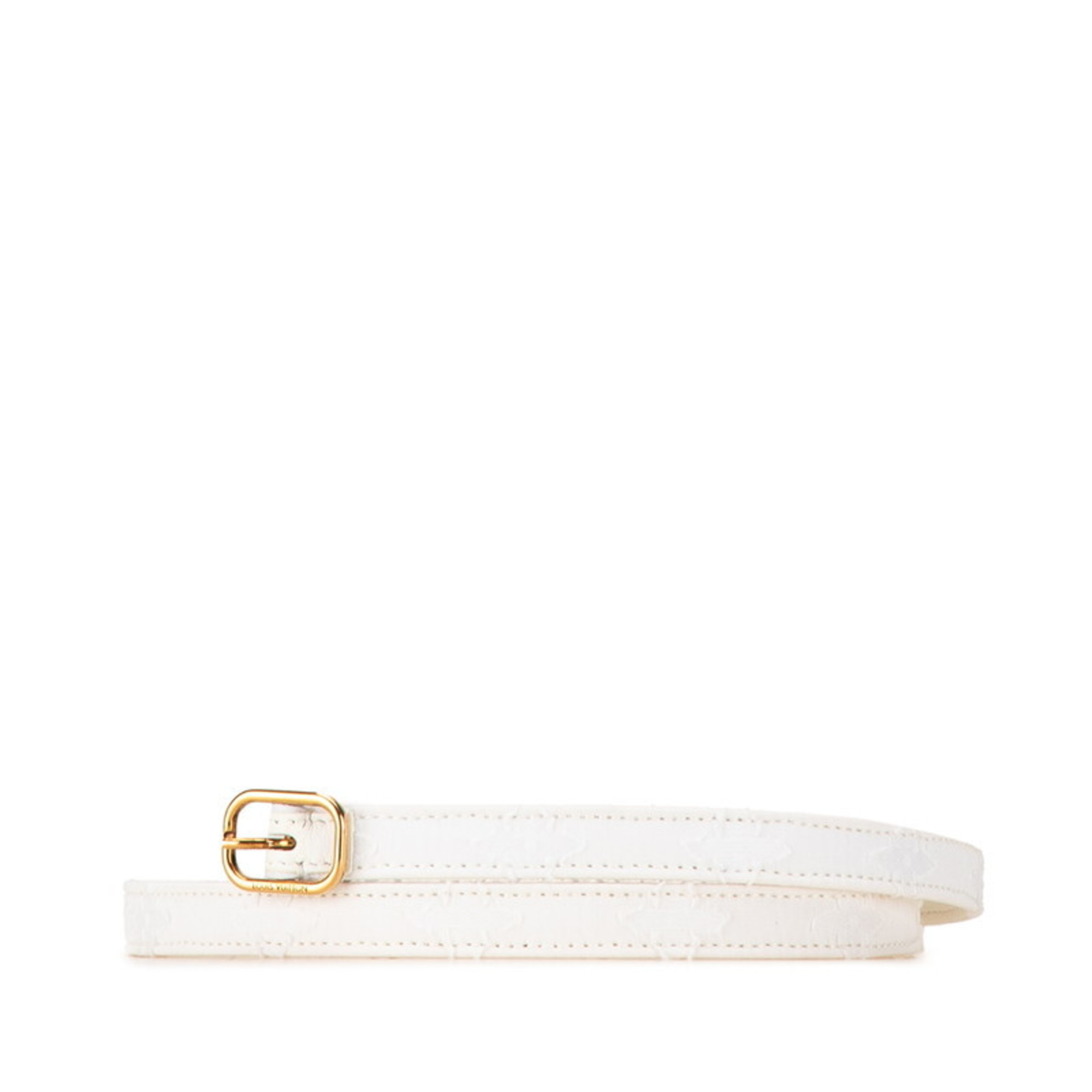 Louis Vuitton Monogram Flower Motif Belt Size 34 White Cotton Leather Women's LOUIS VUITTON