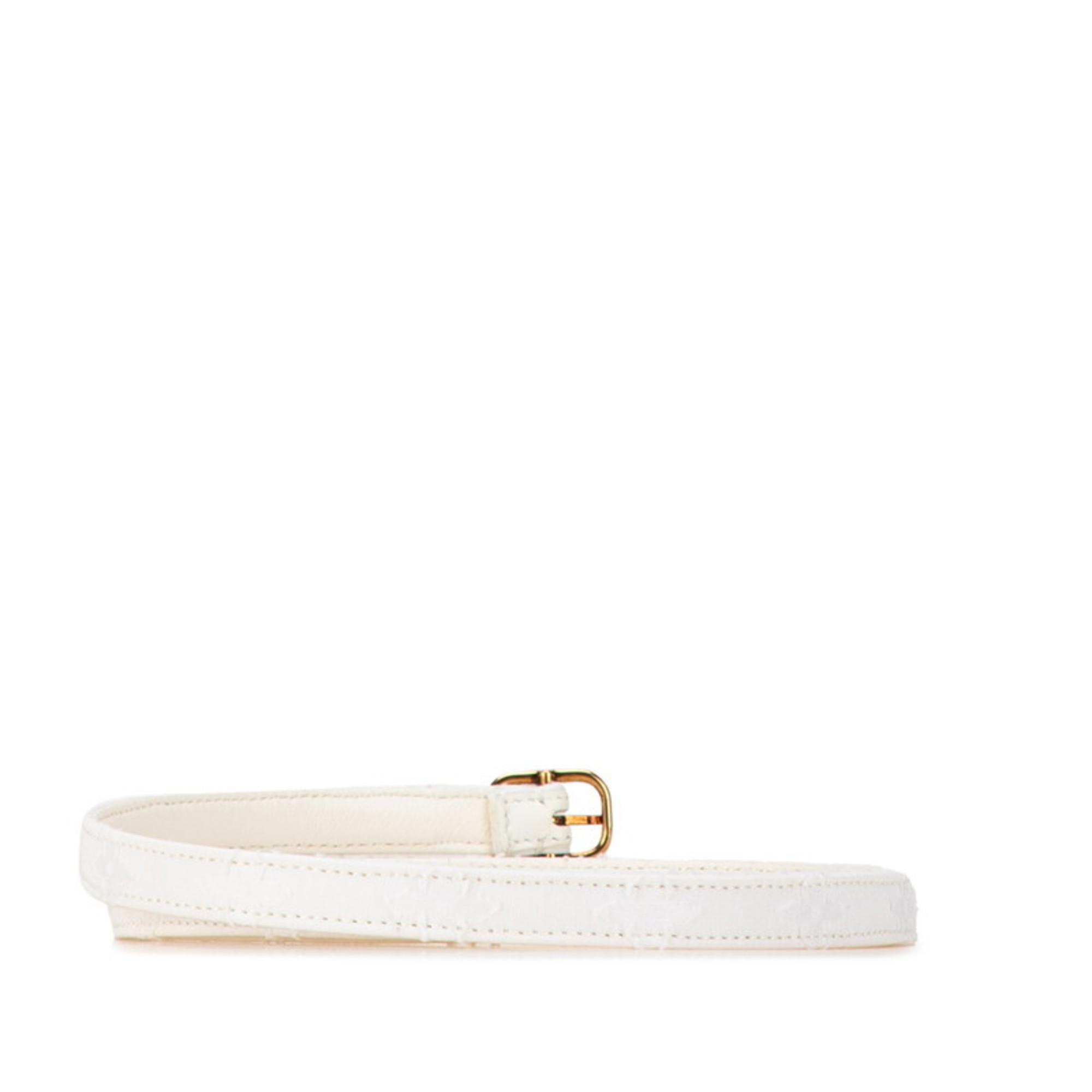 Louis Vuitton Monogram Flower Motif Belt Size 34 White Cotton Leather Women's LOUIS VUITTON