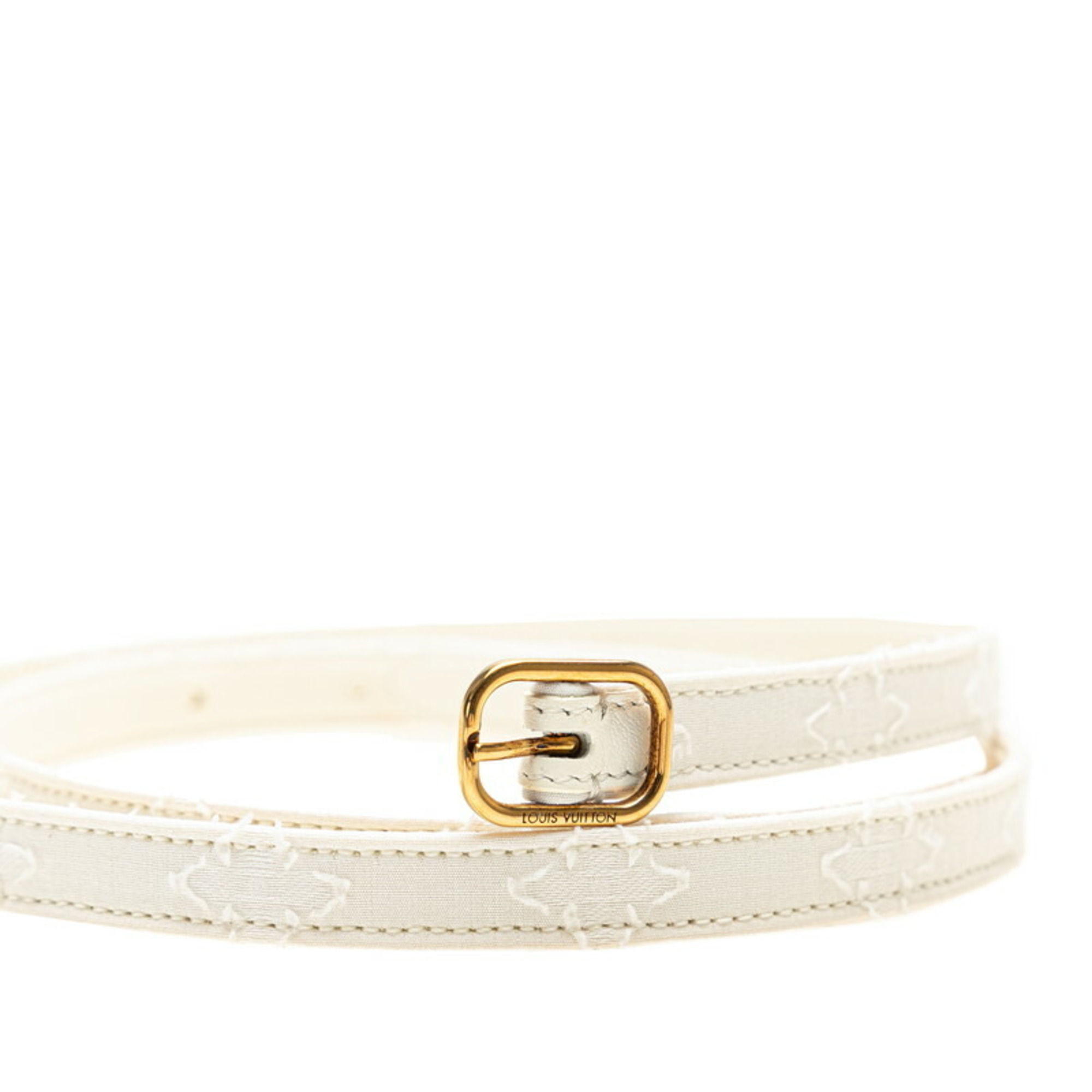 Louis Vuitton Monogram Flower Motif Belt Size 34 White Cotton Leather Women's LOUIS VUITTON