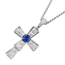 BVLGARI Sapphire Diamond Cross Necklace Silver Blue K18WG White Gold Women's