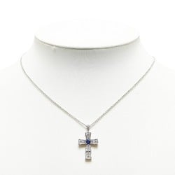 BVLGARI Sapphire Diamond Cross Necklace Silver Blue K18WG White Gold Women's