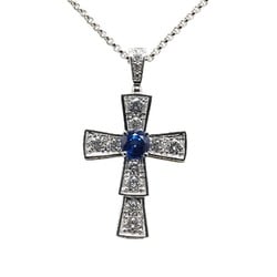 BVLGARI Sapphire Diamond Cross Necklace Silver Blue K18WG White Gold Women's