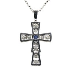 BVLGARI Sapphire Diamond Cross Necklace Silver Blue K18WG White Gold Women's