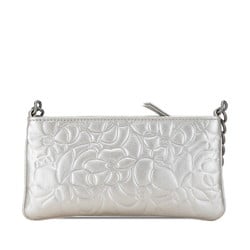 Chanel Camellia Chain Handbag Silver Leather Women's CHANEL