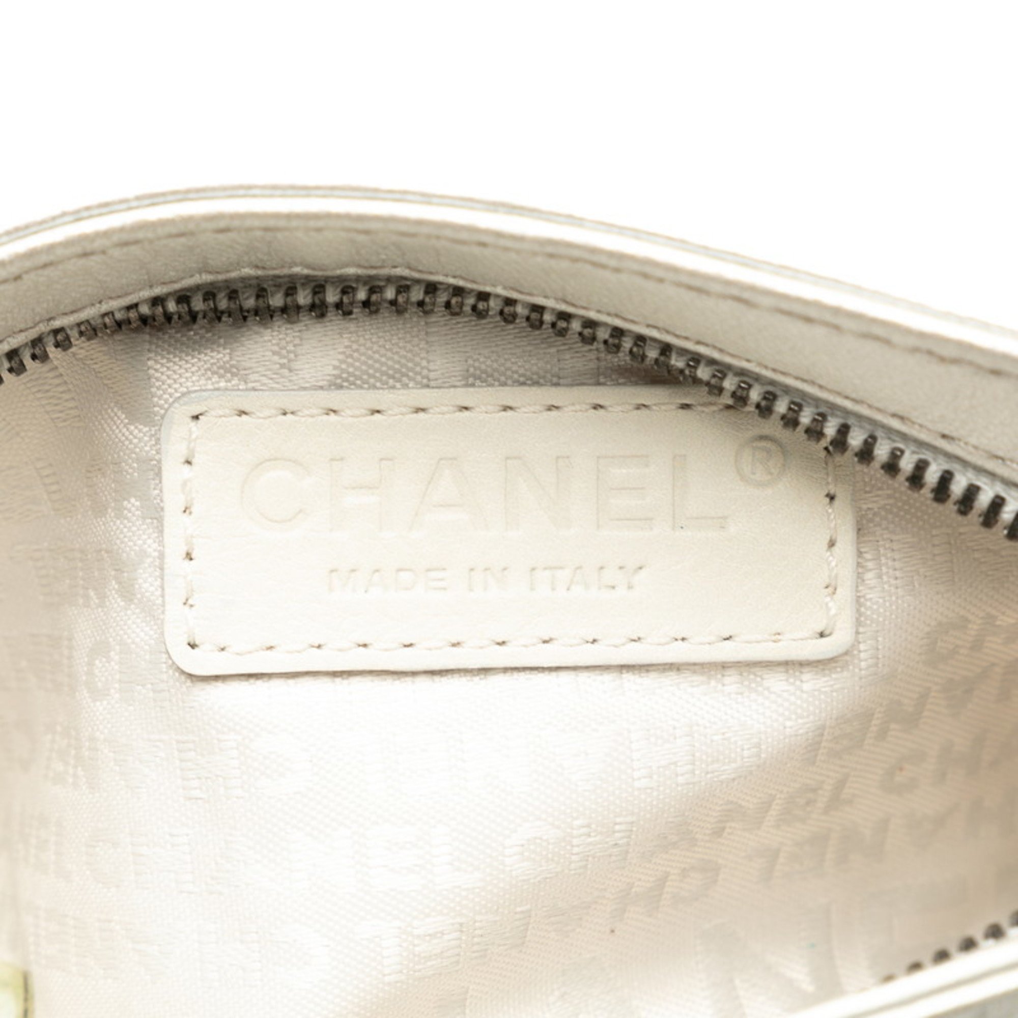 Chanel Camellia Chain Handbag Silver Leather Women's CHANEL