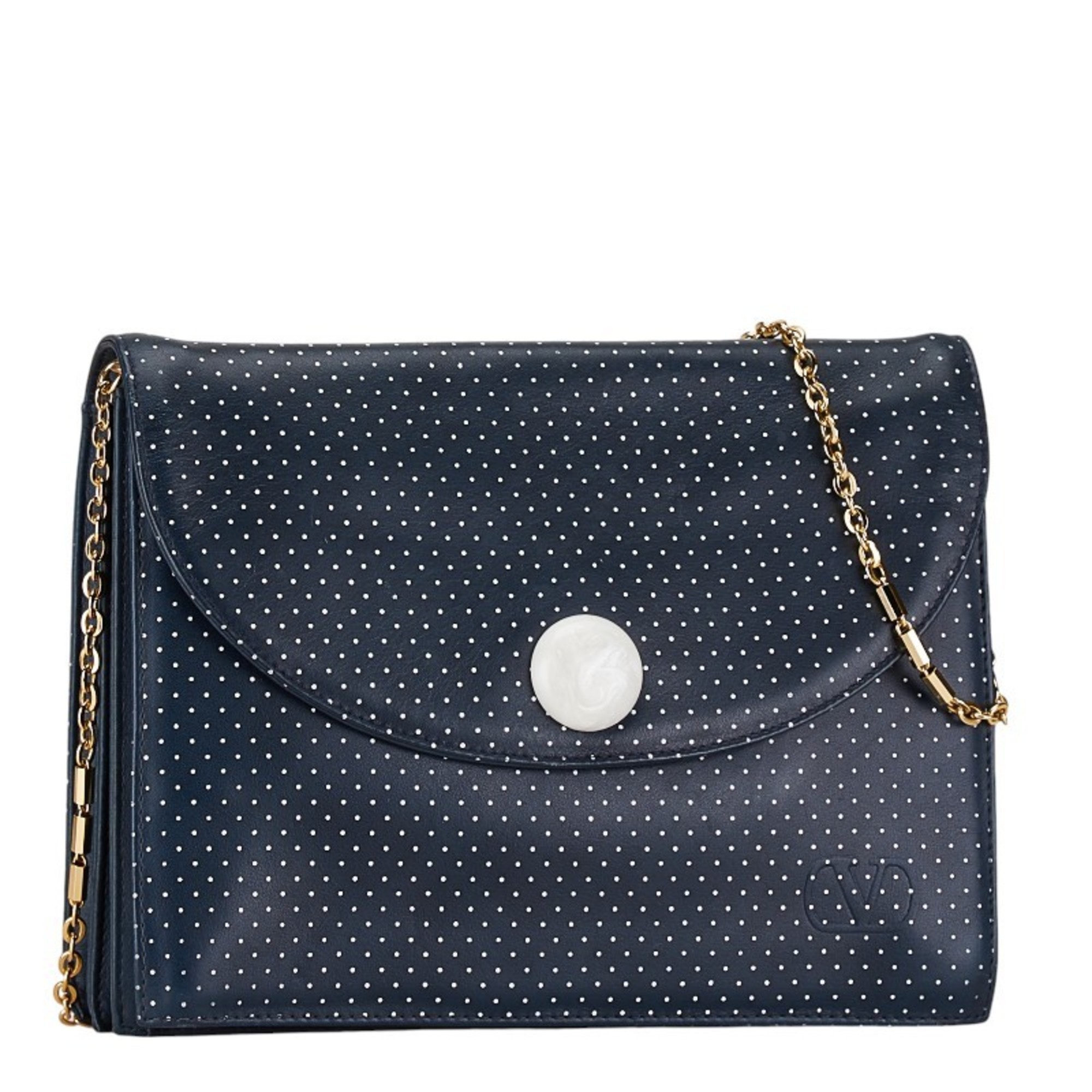 Valentino Garavani Chain Shoulder Bag Navy Leather Women's