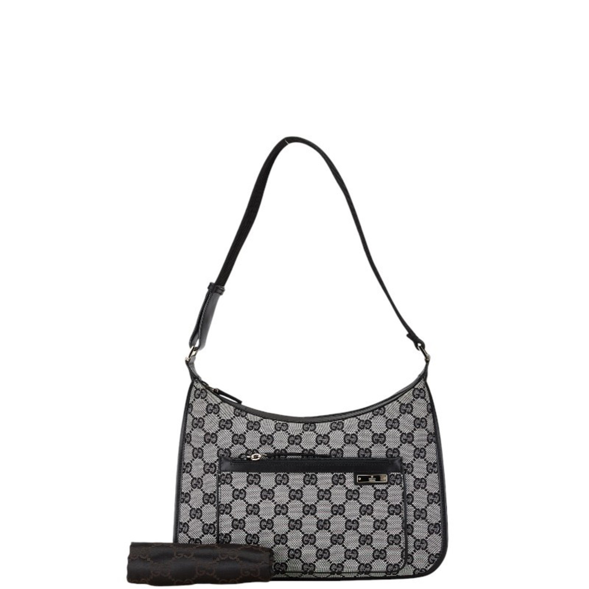 Gucci GG Canvas Bag Handbag 001 4198 001913 Grey Black Leather Women's GUCCI