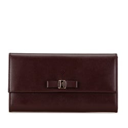 Salvatore Ferragamo Vara Long Wallet Wine Red Leather Women's