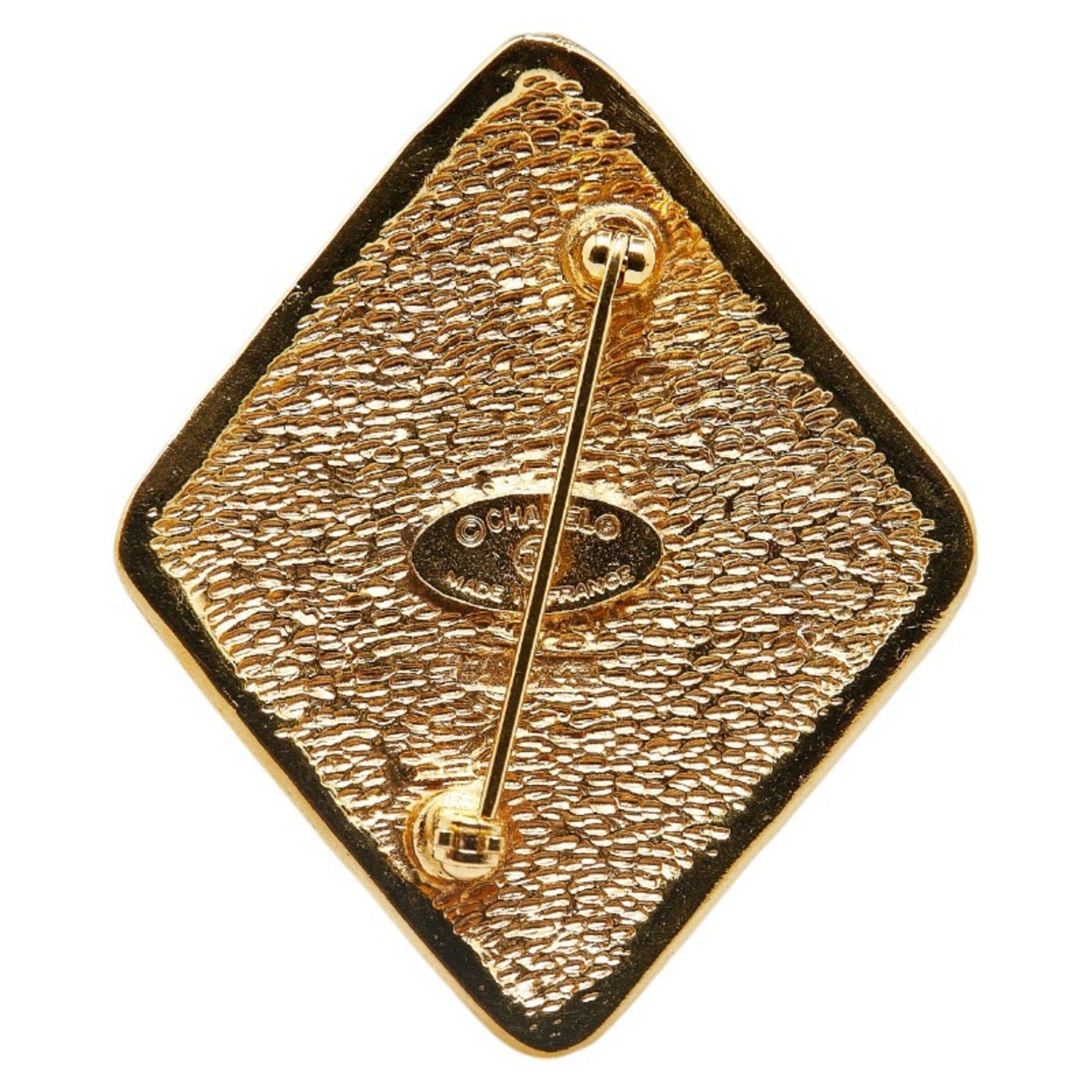 Chanel Coco Mark Diamond Brooch Gold Plated Women's CHANEL