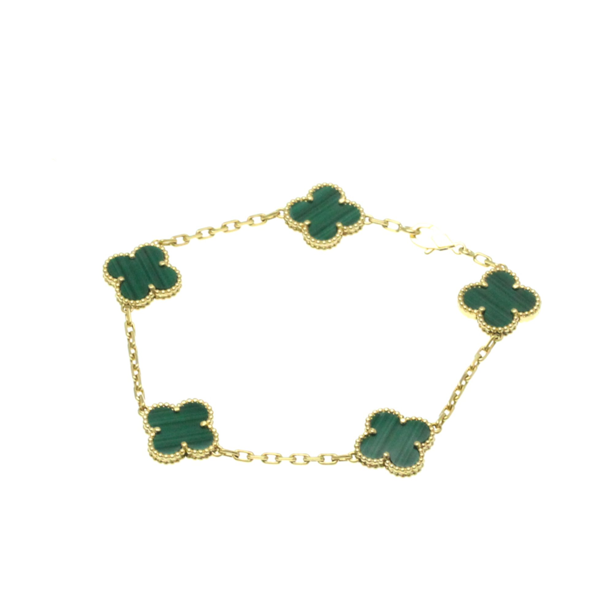 Van Cleef & Arpels Vintage Alhambra Yellow Gold (18K) Malachite Charm Bracelet Gold