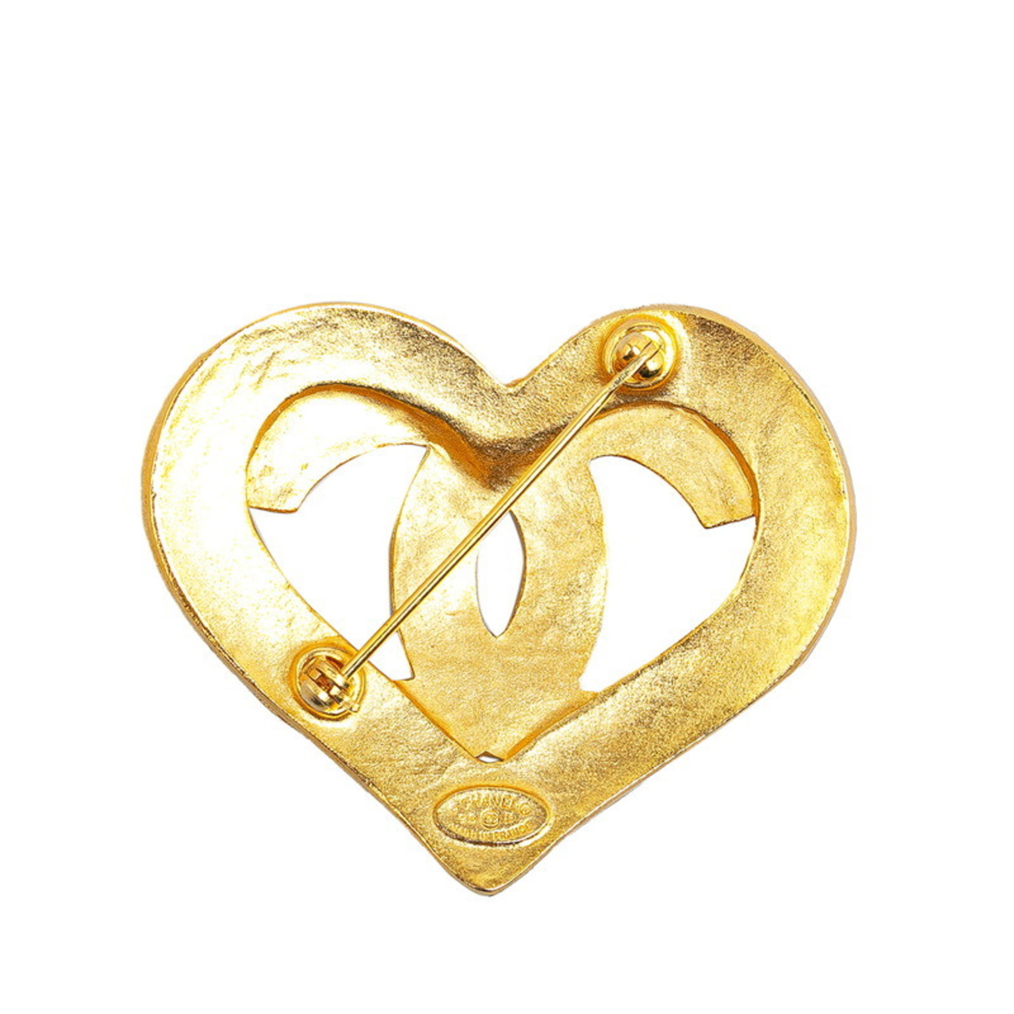 Chanel Coco Mark Heart Motif Brooch Gold Plated Women's CHANEL