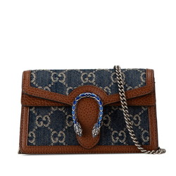 Gucci GG Denim Dionysus Chain Shoulder Bag 476432 0416 Navy Brown Leather Women's GUCCI