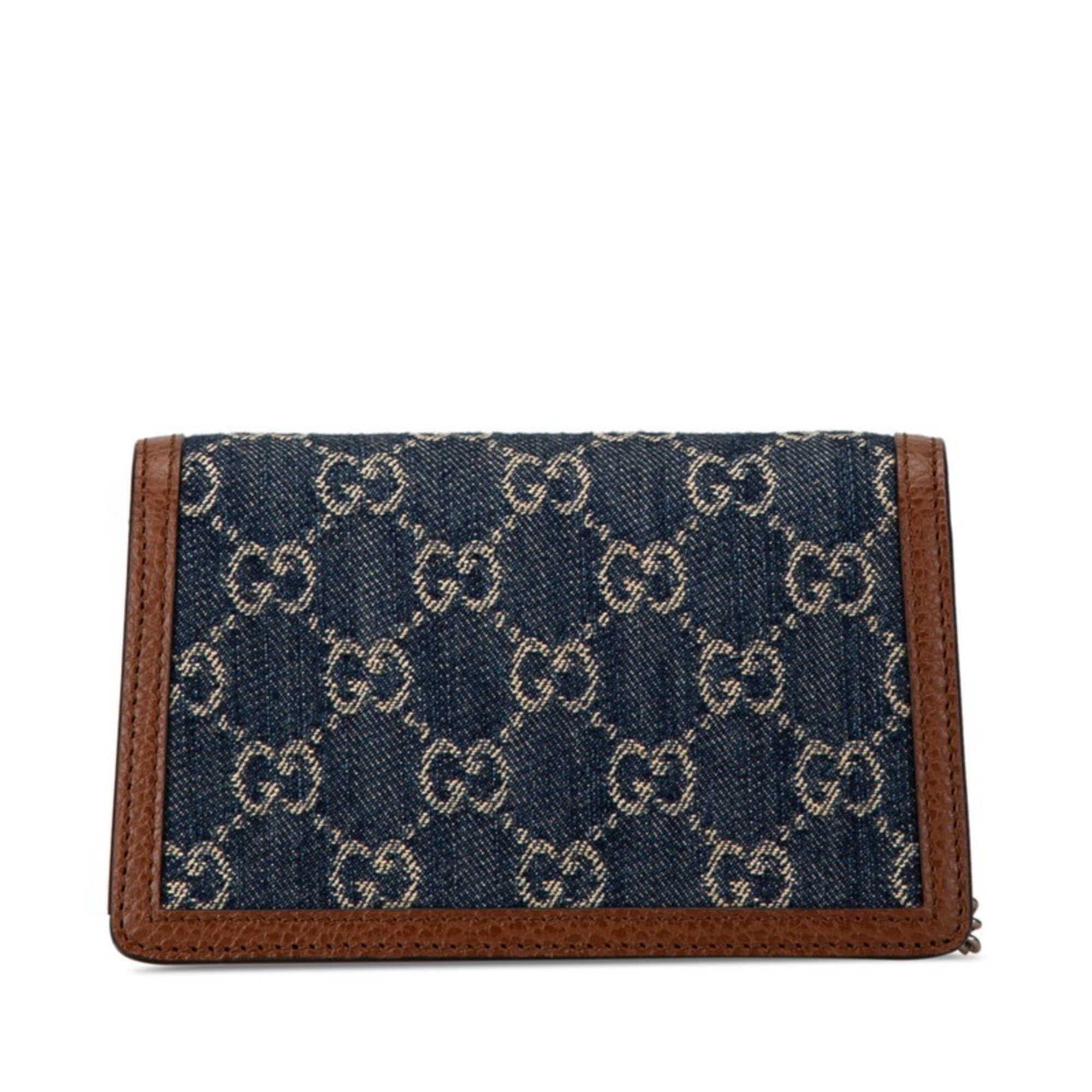 Gucci GG Denim Dionysus Chain Shoulder Bag 476432 0416 Navy Brown Leather Women's GUCCI