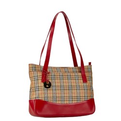 Burberry Nova Check Tote Bag Beige Red Canvas Leather Women's BURBERRY