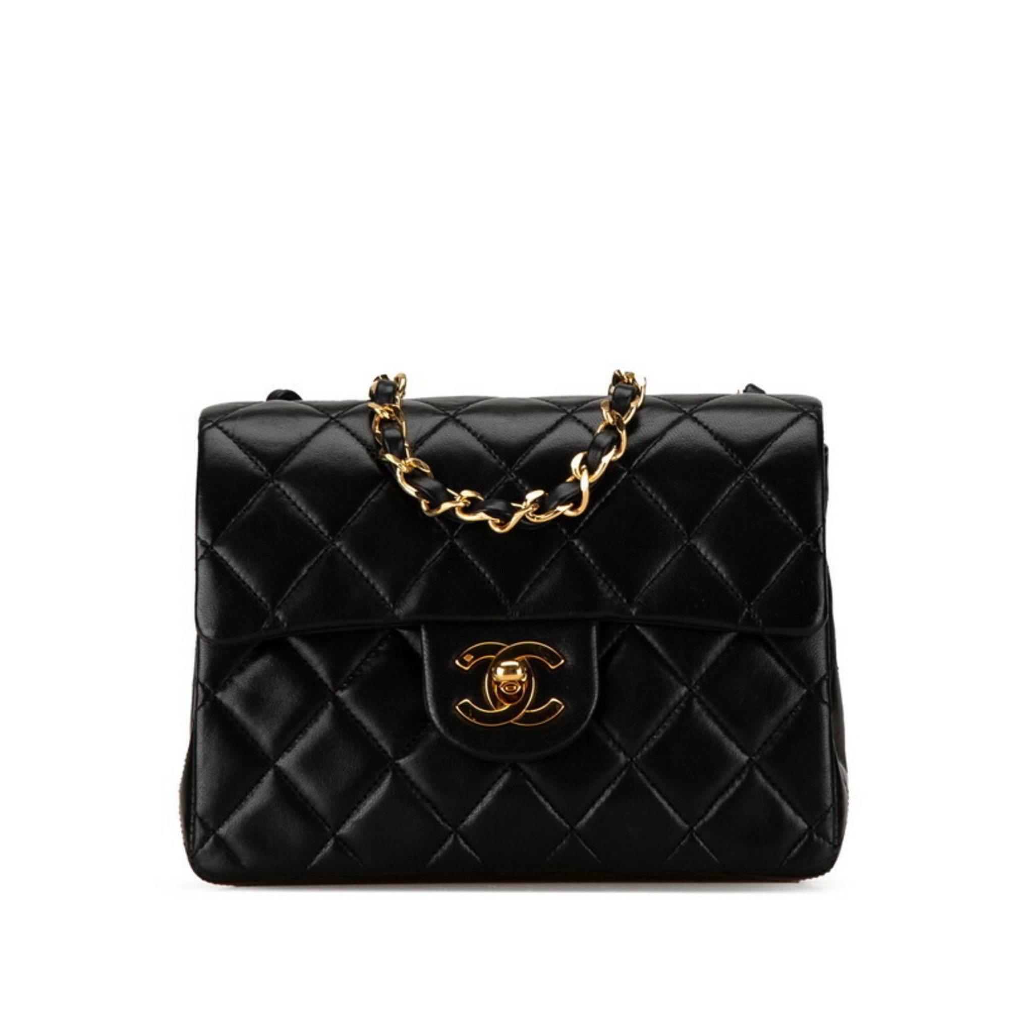 Chanel Matelasse Coco Mark Chain Shoulder Bag Black Lambskin Women's CHANEL