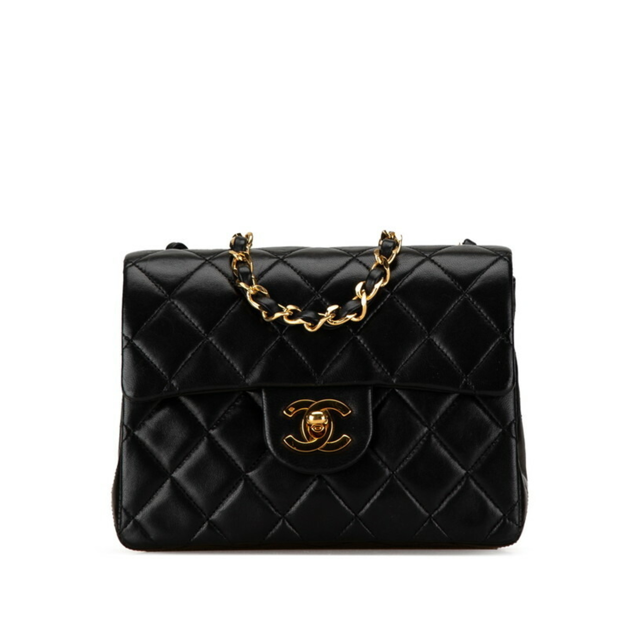 Chanel Matelasse Coco Mark Chain Shoulder Bag Black Lambskin Women's CHANEL