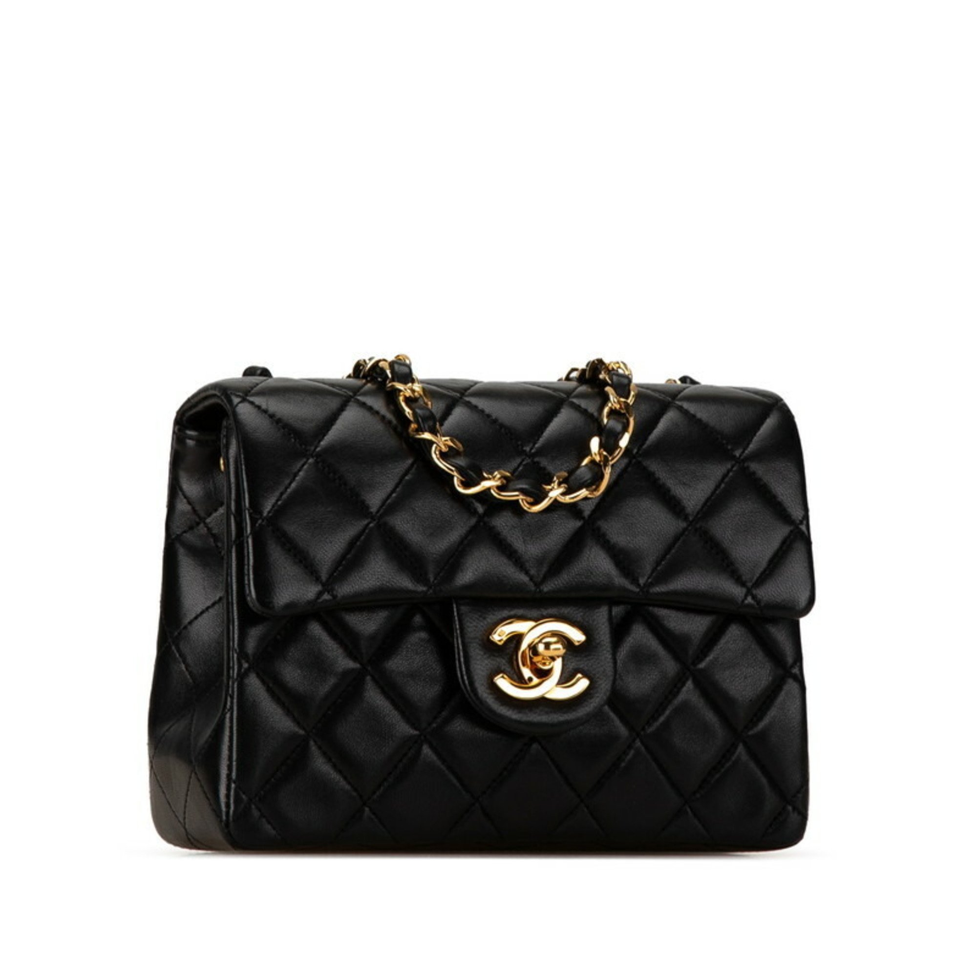 Chanel Matelasse Coco Mark Chain Shoulder Bag Black Lambskin Women's CHANEL