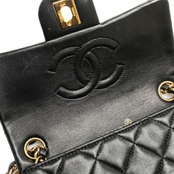 Chanel Matelasse Coco Mark Chain Shoulder Bag Black Lambskin Women's CHANEL