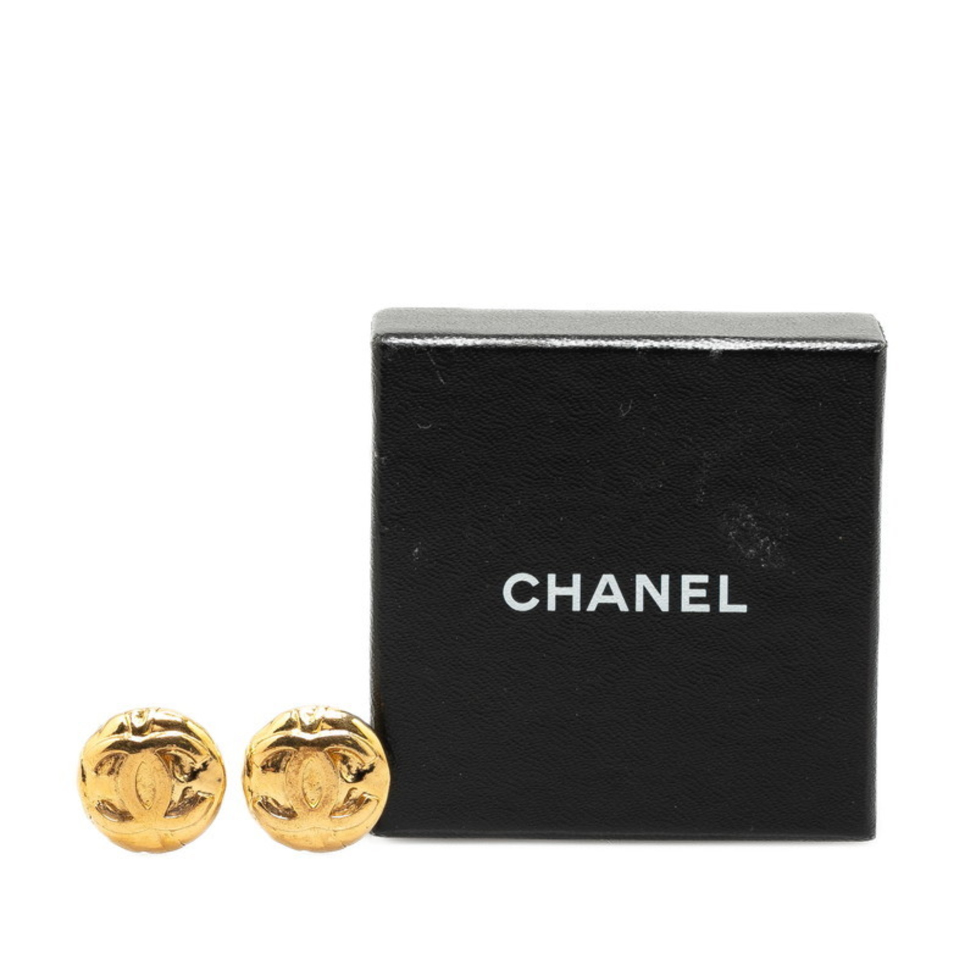 Chanel Coco Mark Round Earrings Gold Plated Women's CHANEL