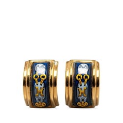 Hermes enamel H chain cloisonné earrings navy gold plated women's HERMES