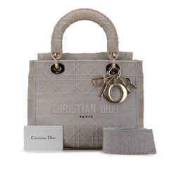 Christian Dior Dior Cannage Diorissimo Lady Handbag Shoulder Bag Grey Canvas Women's