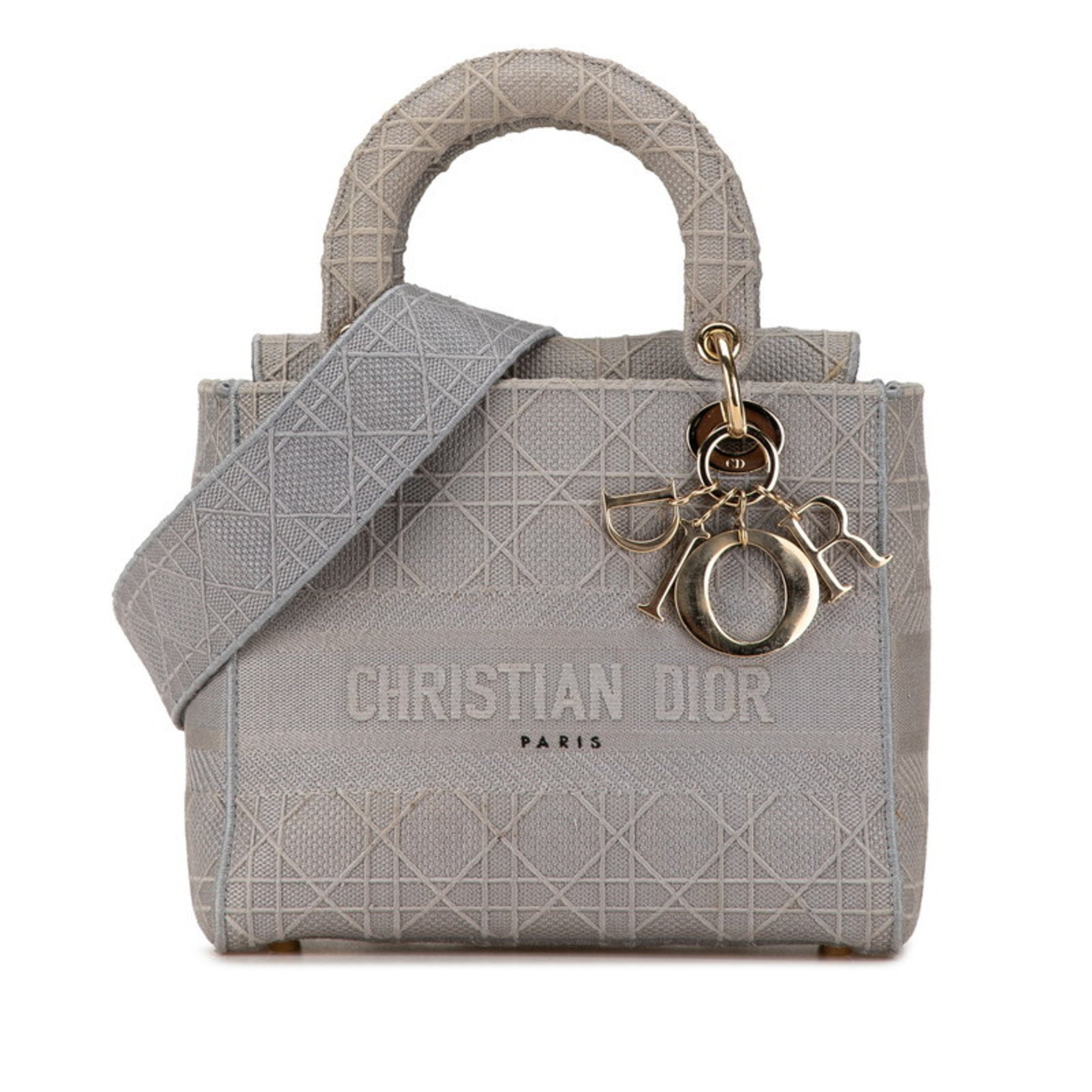 Christian Dior Dior Cannage Diorissimo Lady Handbag Shoulder Bag Grey Canvas Women's