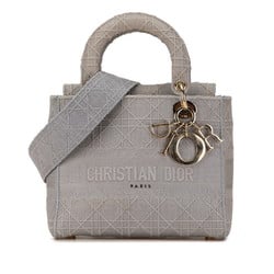 Christian Dior Dior Cannage Diorissimo Lady Handbag Shoulder Bag Grey Canvas Women's