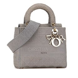 Christian Dior Dior Cannage Diorissimo Lady Handbag Shoulder Bag Grey Canvas Women's